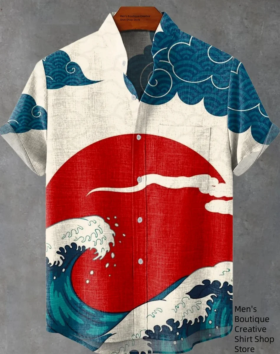 남성용 스트라이프 하와이안 셔츠 캐주얼 반소매 탑 루즈한 의류 패션 빈티지 여름 셔츠 빠른 배송