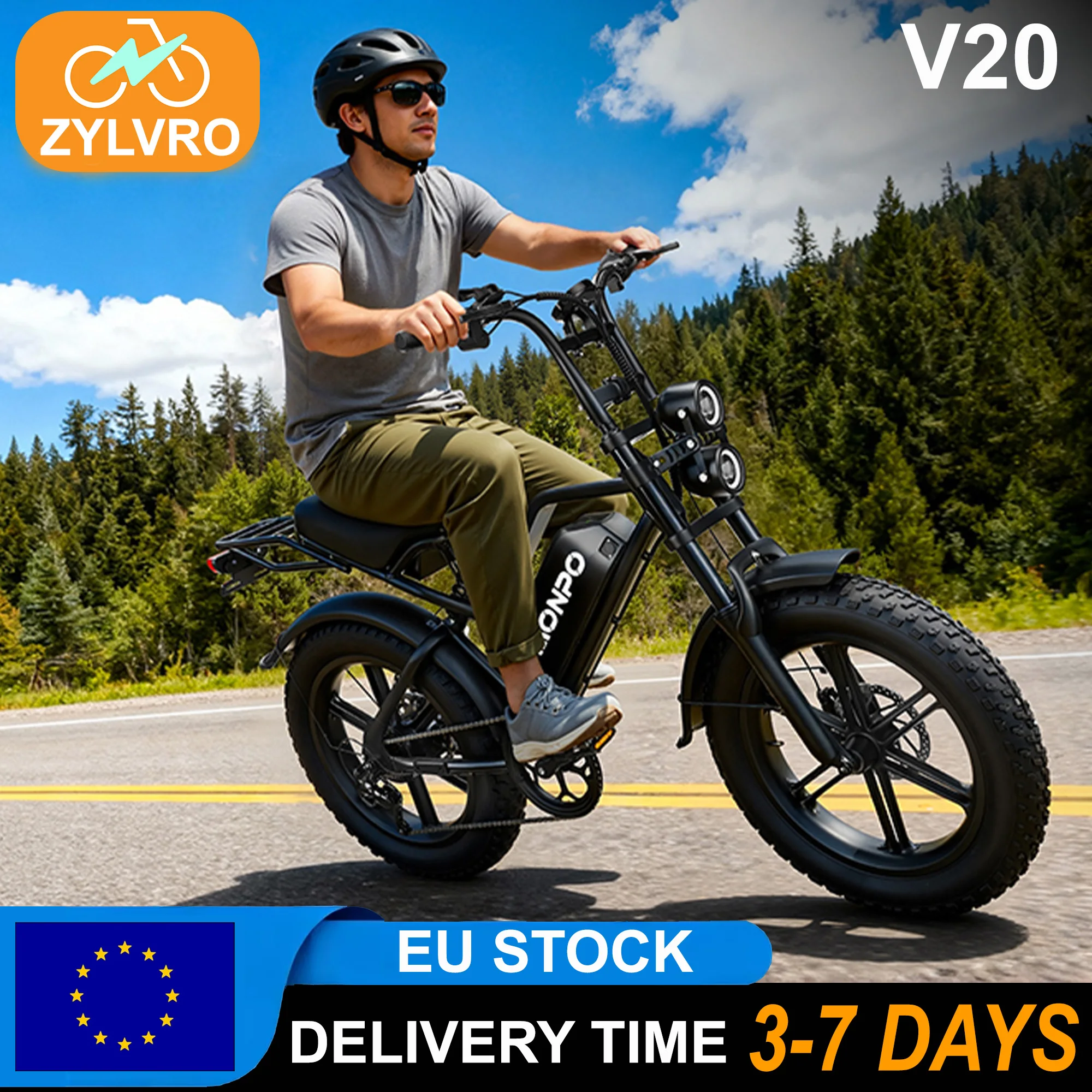 ZYLVRO V20 Elektrofahrrad 2000W Motor 50km/h Höchstgeschwindigkeit 52V 15Ah Batterie 20×4.0 Reifen 7-Gang SL-TX30-7R Schalthebel Erwachsenen-E-Bike