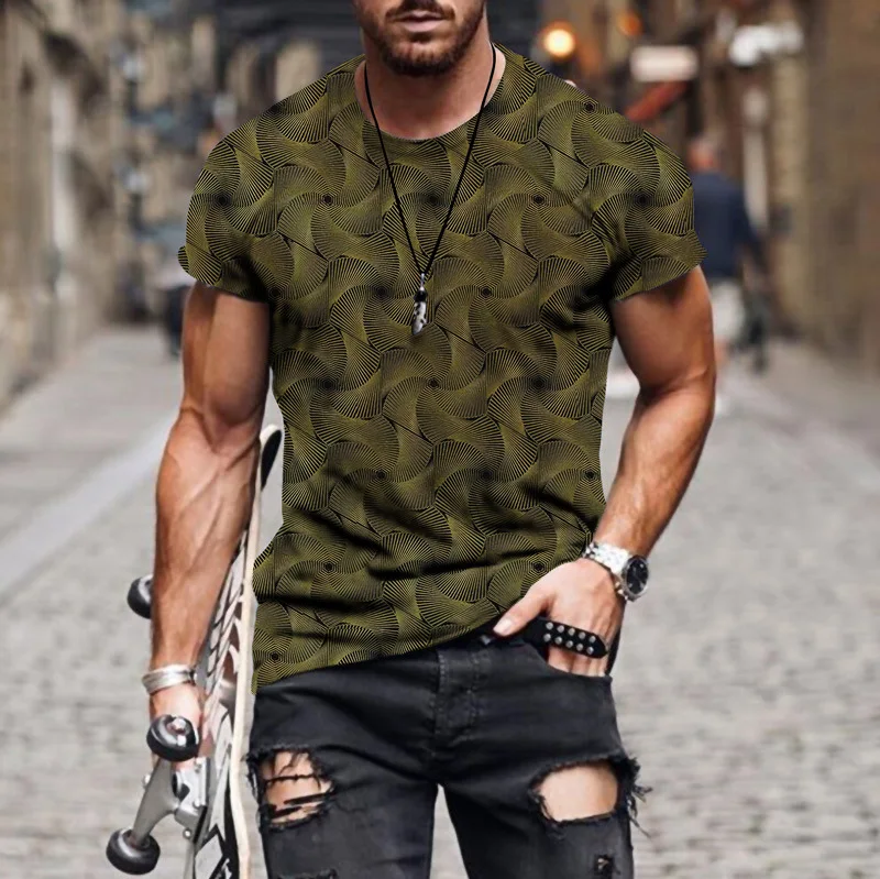 Verão impressão 3d camiseta para homem simples verificação listra padrão legal respirável manga curta na moda casual tshirt topo de grandes dimensões