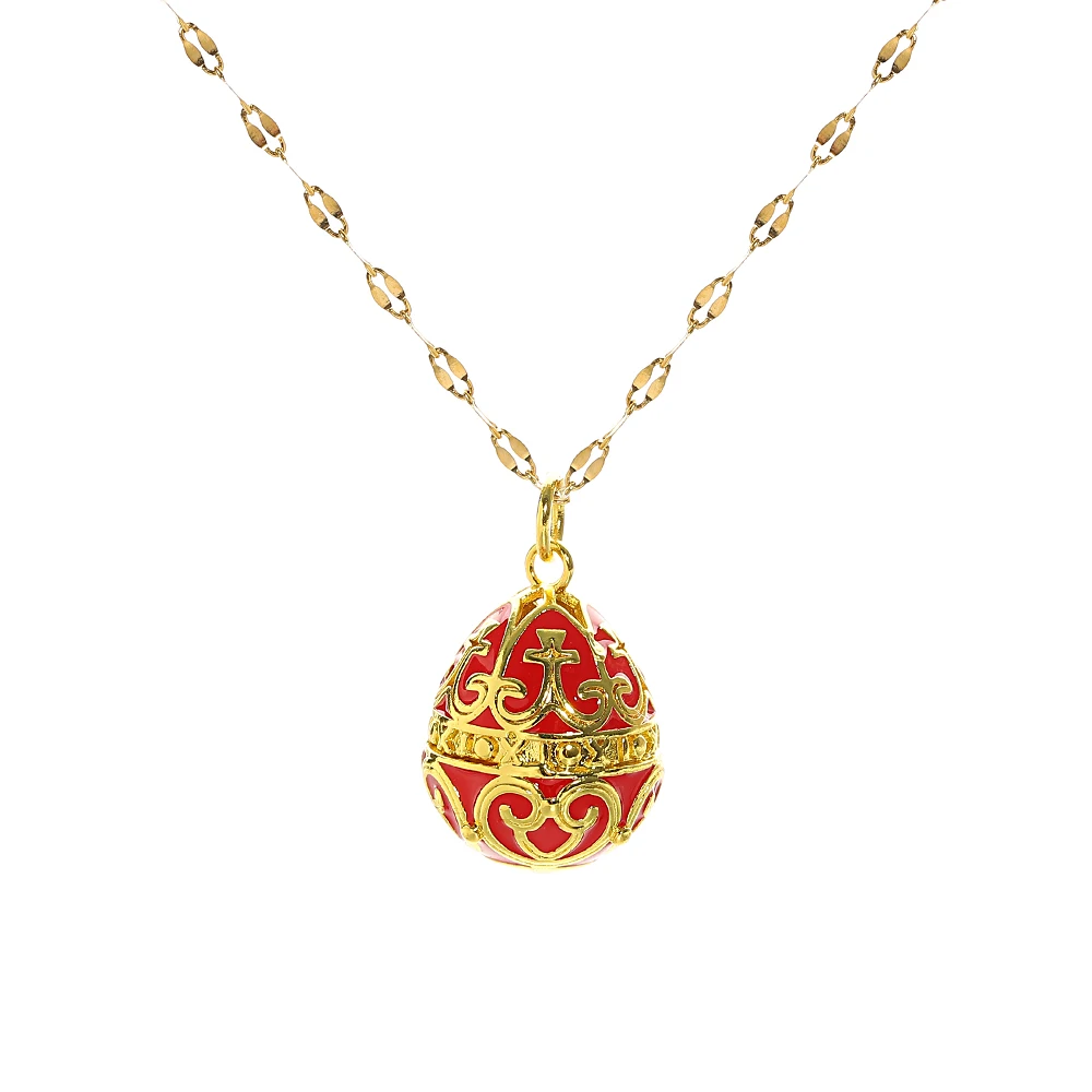 Vintage Enamel Easter Egg Pendant Necklace Retro Royal Colorful Painted Eggshell Charm Stainless Steel Chain Necklaces Choker