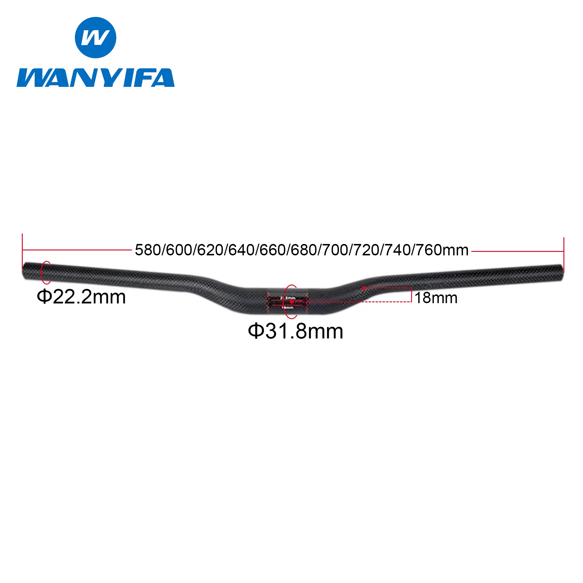 Wanyifa Carbon Fiber Bike Handlebar Rise 31.8x580/600/620/640/660/680/700/720/740/760mm For MTB MXB  Road Bcycle