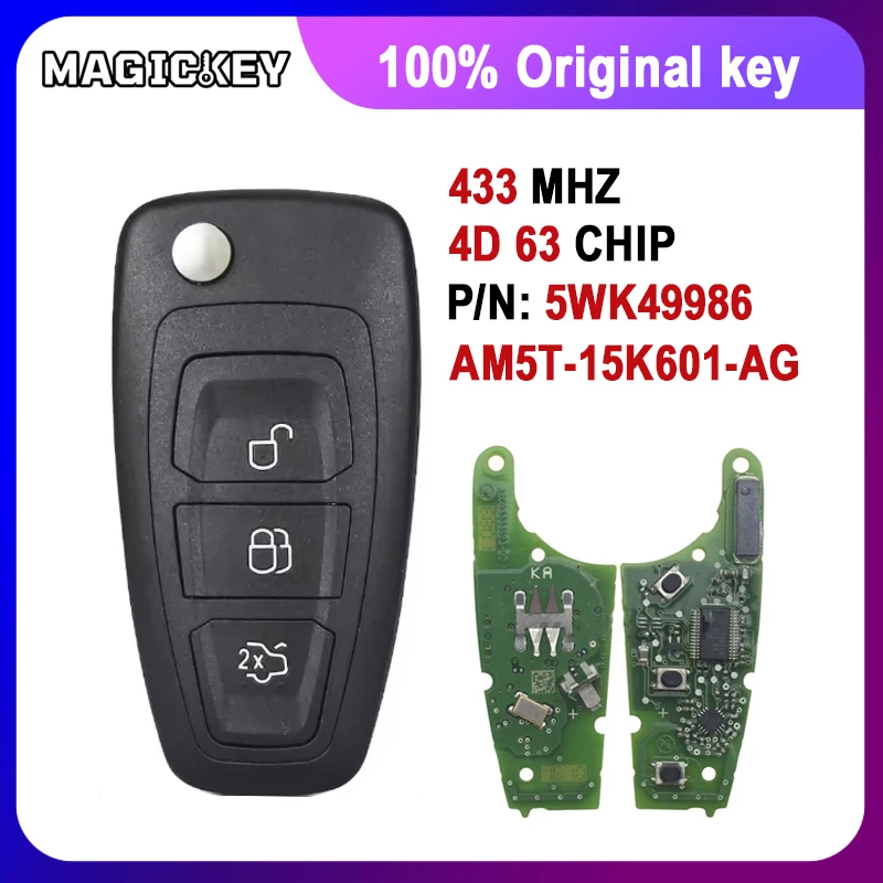 

OEM 3 Button Smart Key FCC AM5T-15K601-AG 5WK49986 4D63 Chip 433MHz For Ford Mondeo Focus C-Max Grand Galaxy S-Max