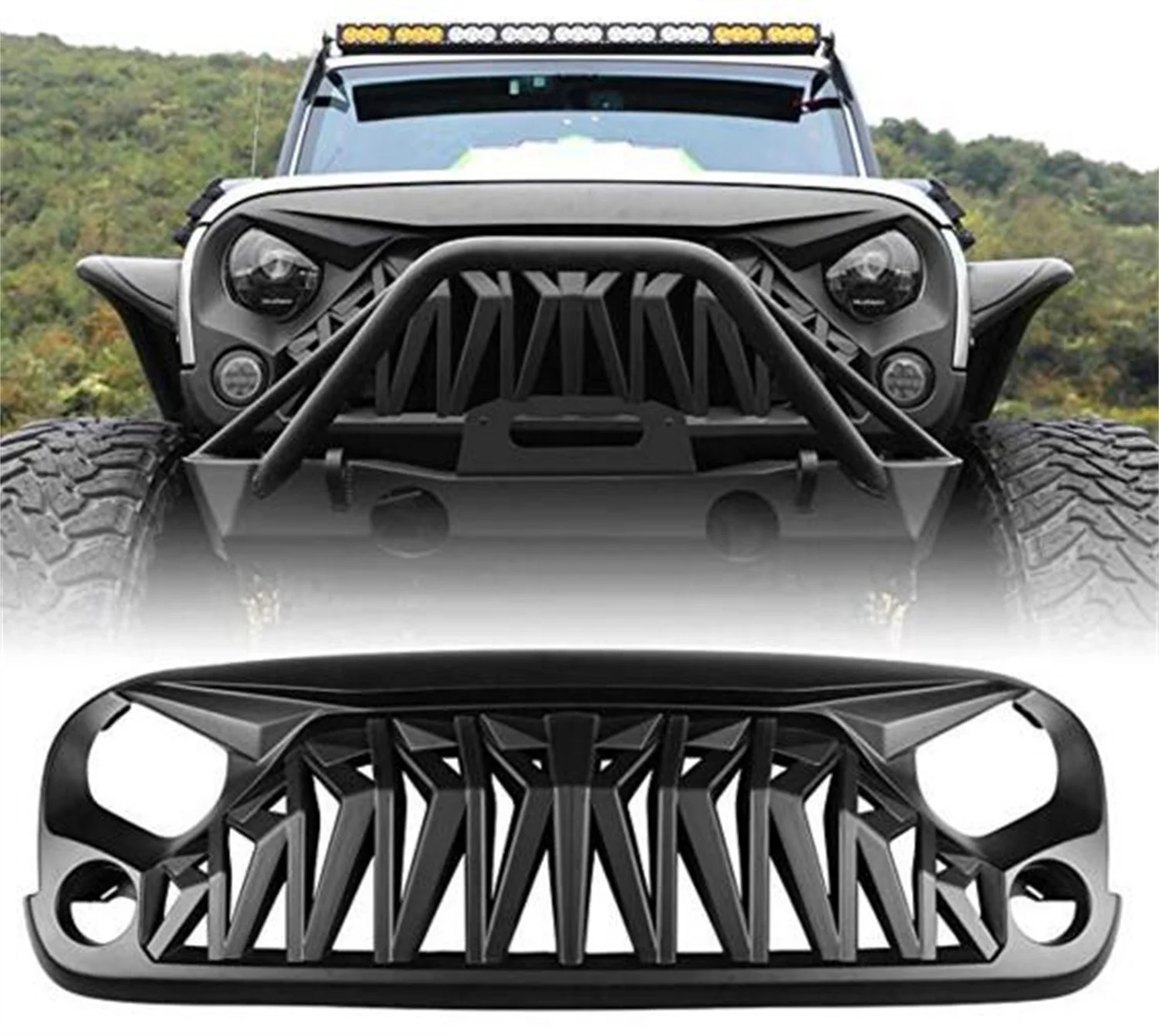 SXMA Armor Grille Gladiator Front Grille Black Angry Front Grill Gladiator ABS for Jeep Wrangler JK 2007-2017 J347