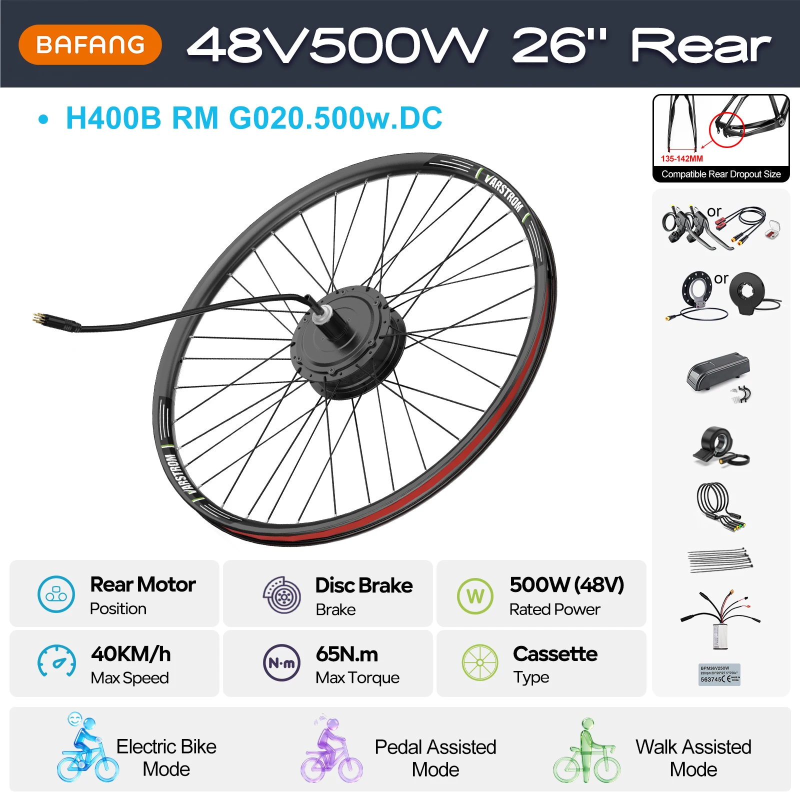 Complete Bafang 48V 500W achter vooraandrijving wielnaafmotor G020 schijfrem 8fun H400B eBike kits 26" 27.5 28 29 inch 700C E-Bike wielmotor elektrische fiets ombouwset conversiekit met de DZ40 EKD01