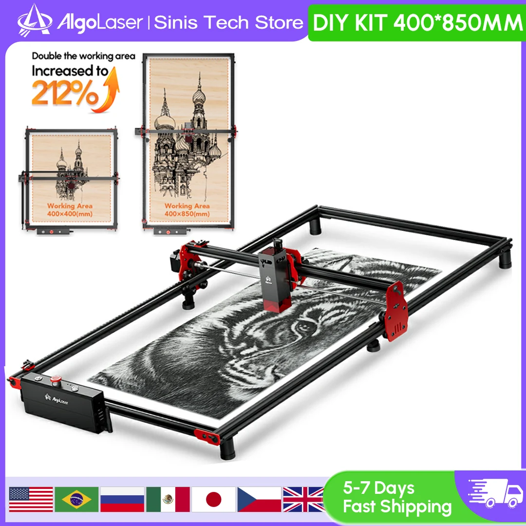 

AlgoLaser DIY KIT 5W/10W 40*850CM Laser Engraving Printer Area Supports WIFI/mobile App 12000mm/min Suits For Woodworking Tool