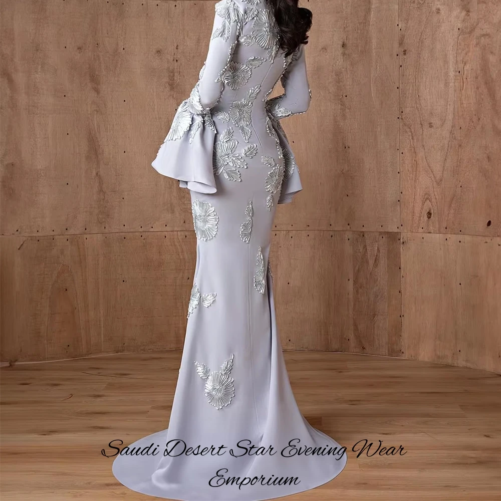 Customized Exquisite 3D Flowers Celebrity Gowns Delicate Mermaid Long Sleeves Evening Dress Elegant O-Neck Jersey Robe de soirée