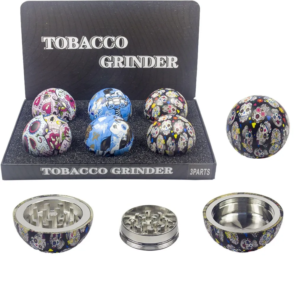 3-Part Metal Tobacco Grinder BALL with Decorative Sugar Skull Design - Portable Herb, Ideal Gift for Christmas