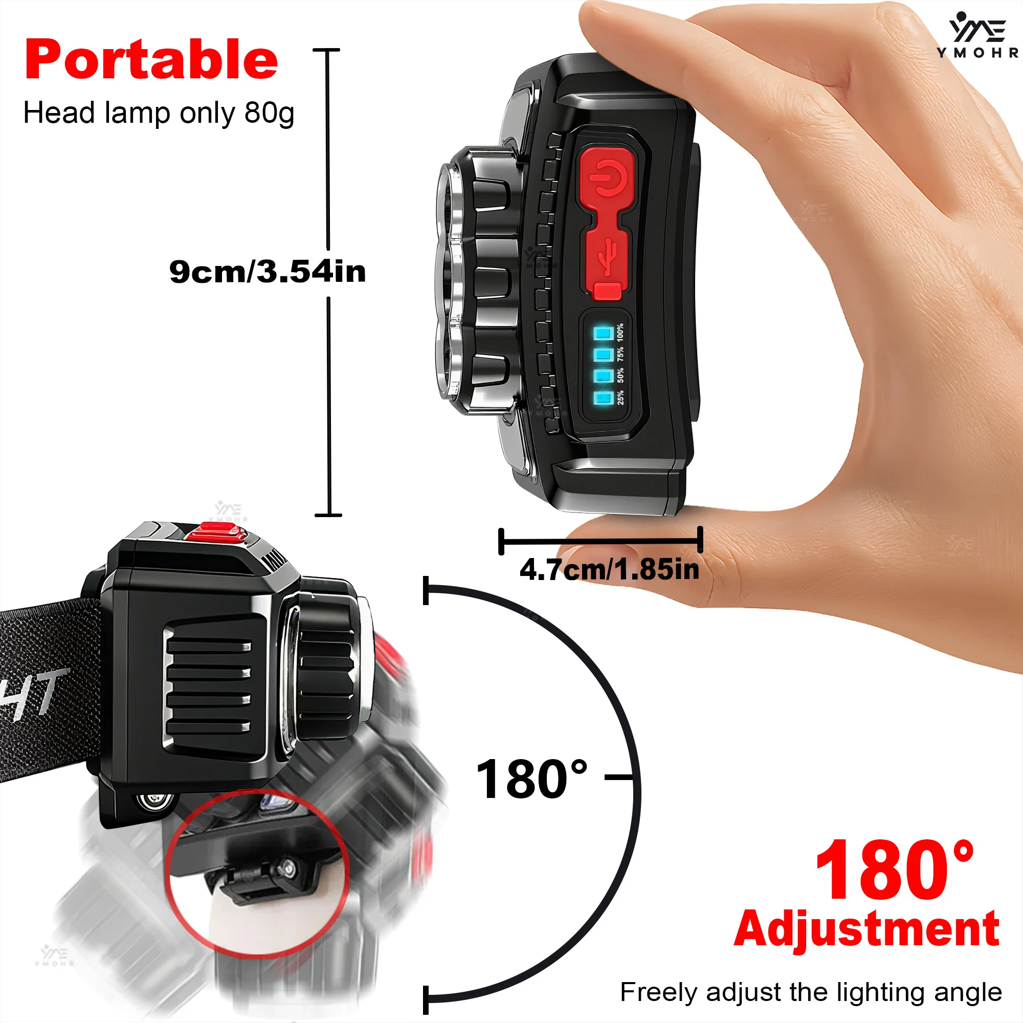 Potente faro impermeable, luz LED 18650, lámpara recargable, linternas de cabeza COB, lámpara de cabeza de alta potencia, faro de pesca