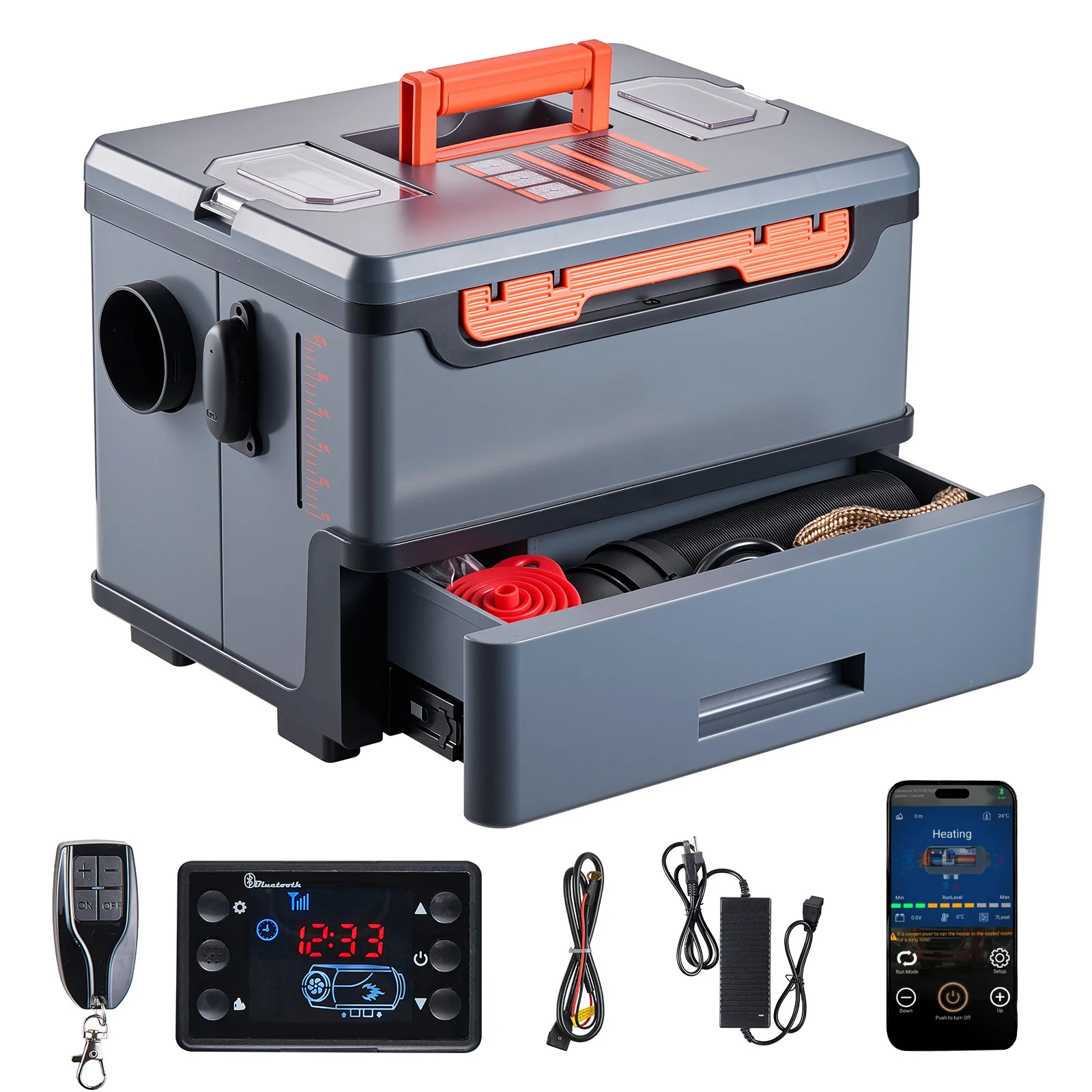 SucceBuy Riscaldatore Diesel 8KW DC 12V/24V Riscaldatore d'Aria Diesel Portatile con Controllo Tramite App Bluetooth Allarme CO Riscaldatore da Parcheggio Riscaldatore per Auto per Camion Furgoni
