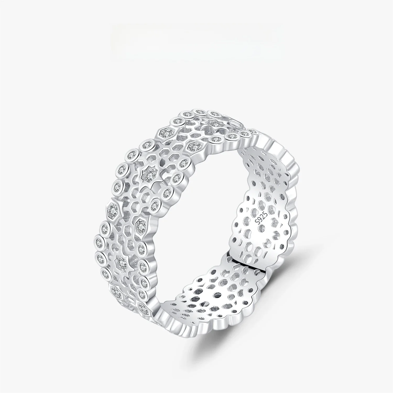 MODIAN 925 Sterling Silver wysokiej klasy nieregularne o strukturze plastra miodu szerokie pierścienie na palce moda pierścionek do układania w stosy dla kobiet Party Fine Jewelry — zdjęcie 2