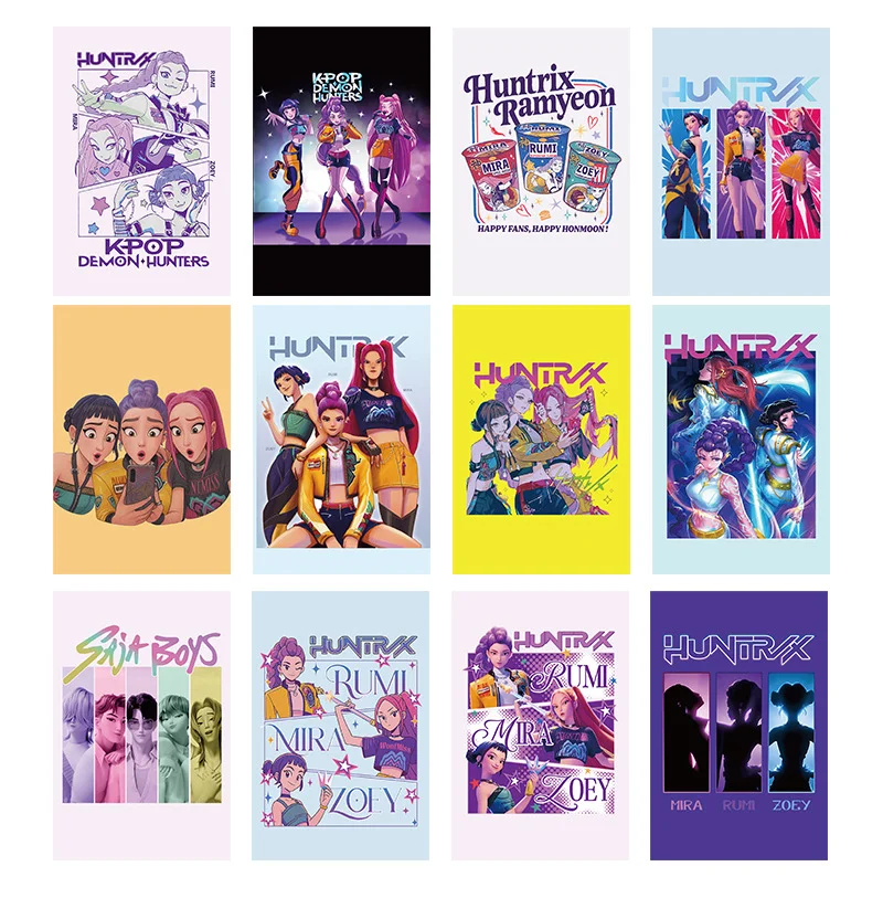 55pcs K-POP Demon Hunters Holographic Cards Set - HUNTR/X Boy Girl Group Laser Photocards, Anime Collectible Trading Game Cards,