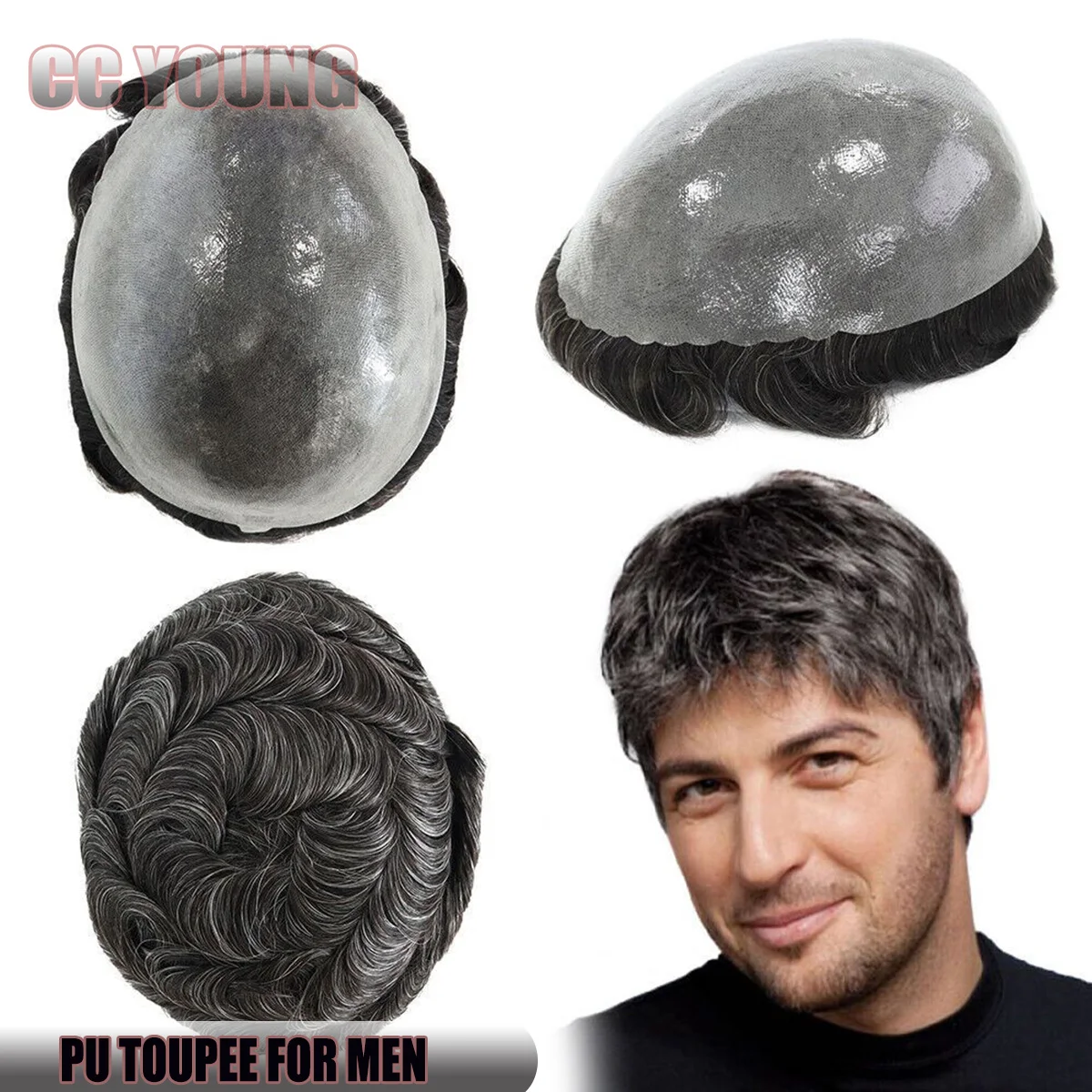 شعر بشري حقيقي للرجال نظام استبدال الشعر المستعار في 10 "x 8" بولي Base حجم القاعدة رقيقة الجلد الشعر الاصطناعي وحدات التصحيح خصلات شعر #1