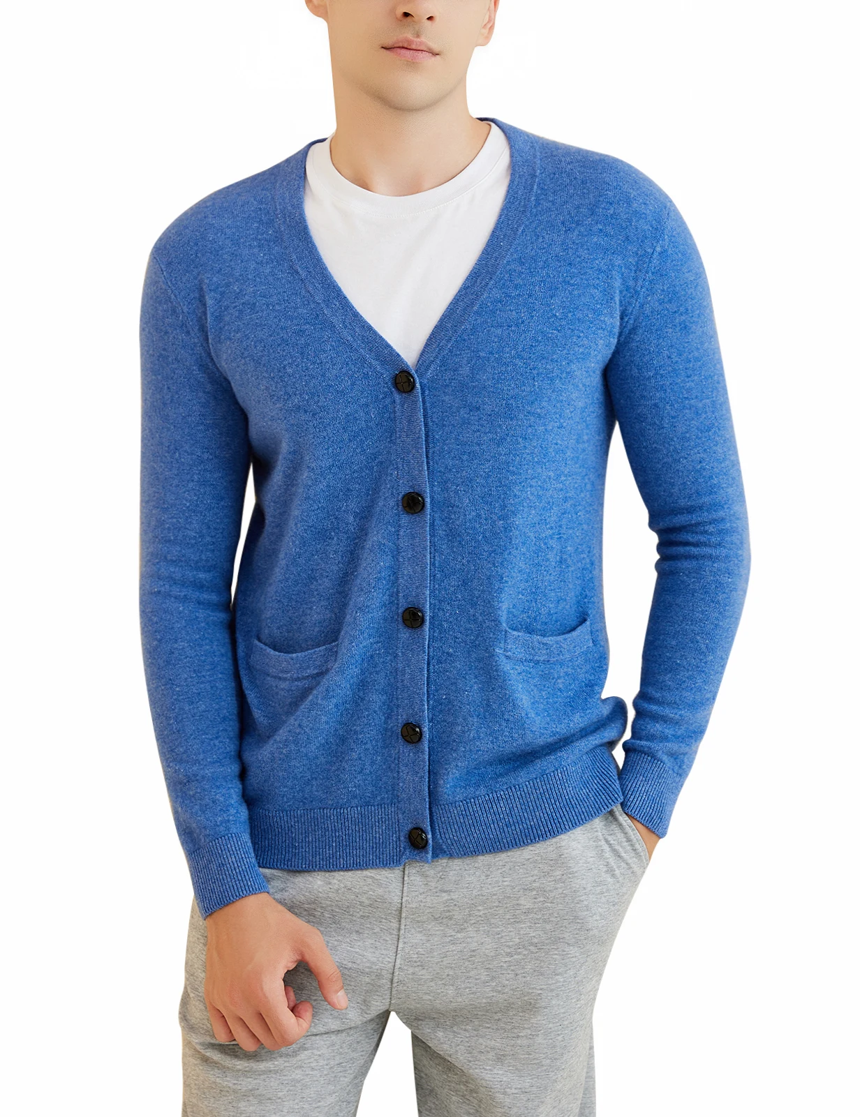 LONGMING Cardigans Men\'s V-Neck Cardigan Sweater 100% Merino Wool 2023 Fall Winter Warm Soft Knitted Long Sleeve Sweater Jackets