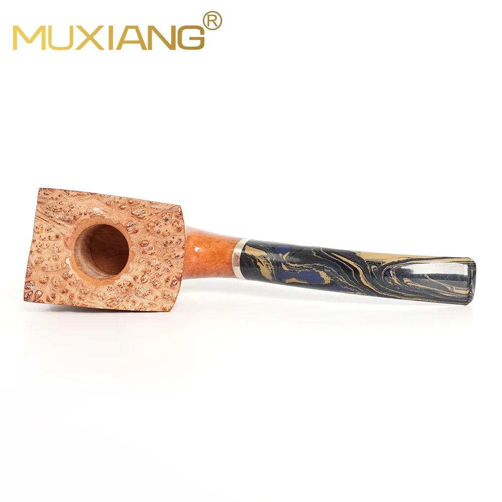 MUXIANG Solid wood pipe Heather wood tobacco pipe leather leather flame pattern pipe 20mm bowl diameter Briar wood smoking pipe