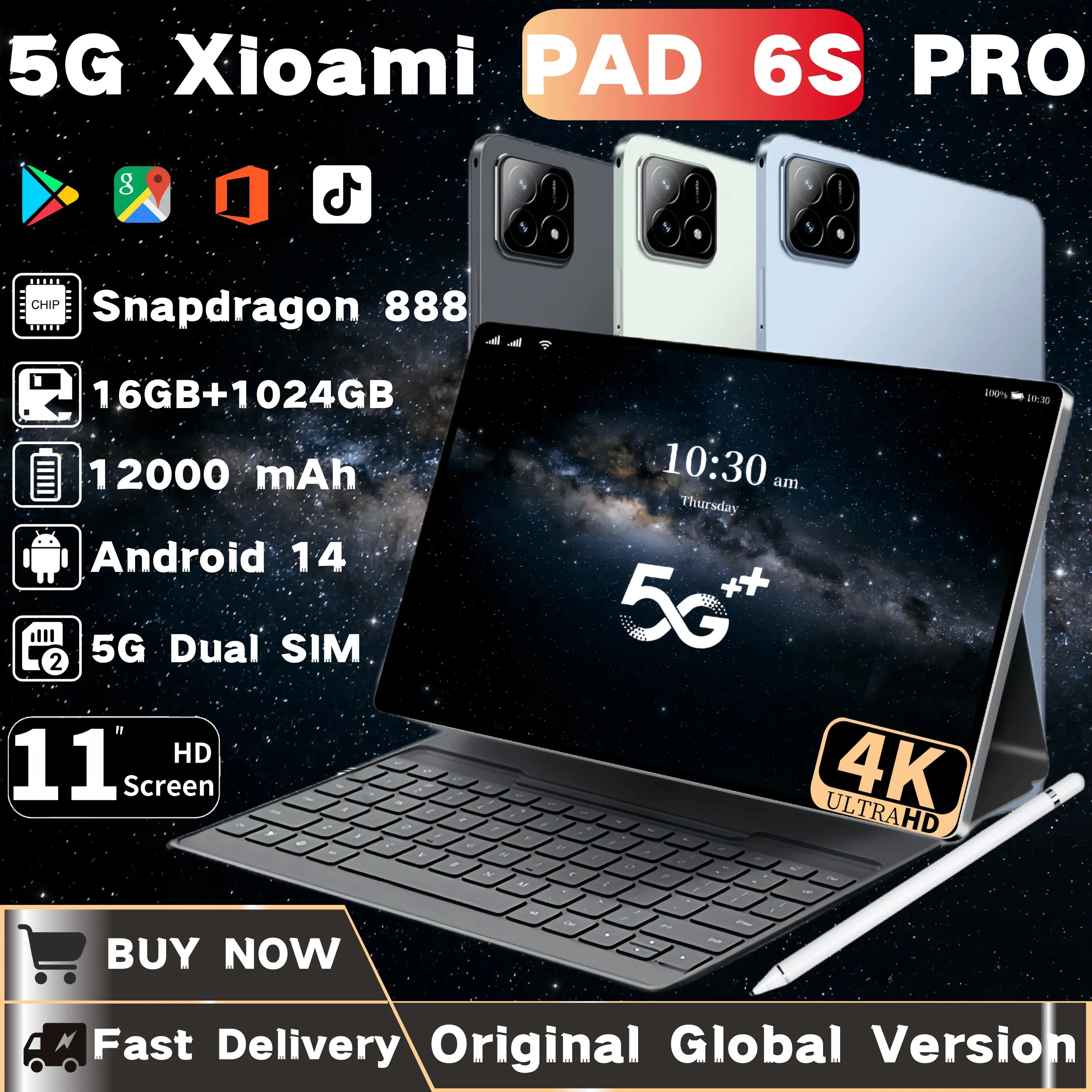 2024 Original XioaMi Pad 6S Pro Tablet Android14 Snapdragon888 11Inch HD 16GB+1TB 12000mAh 5G Dual SIM Bluetooth WiFi GPS Tables