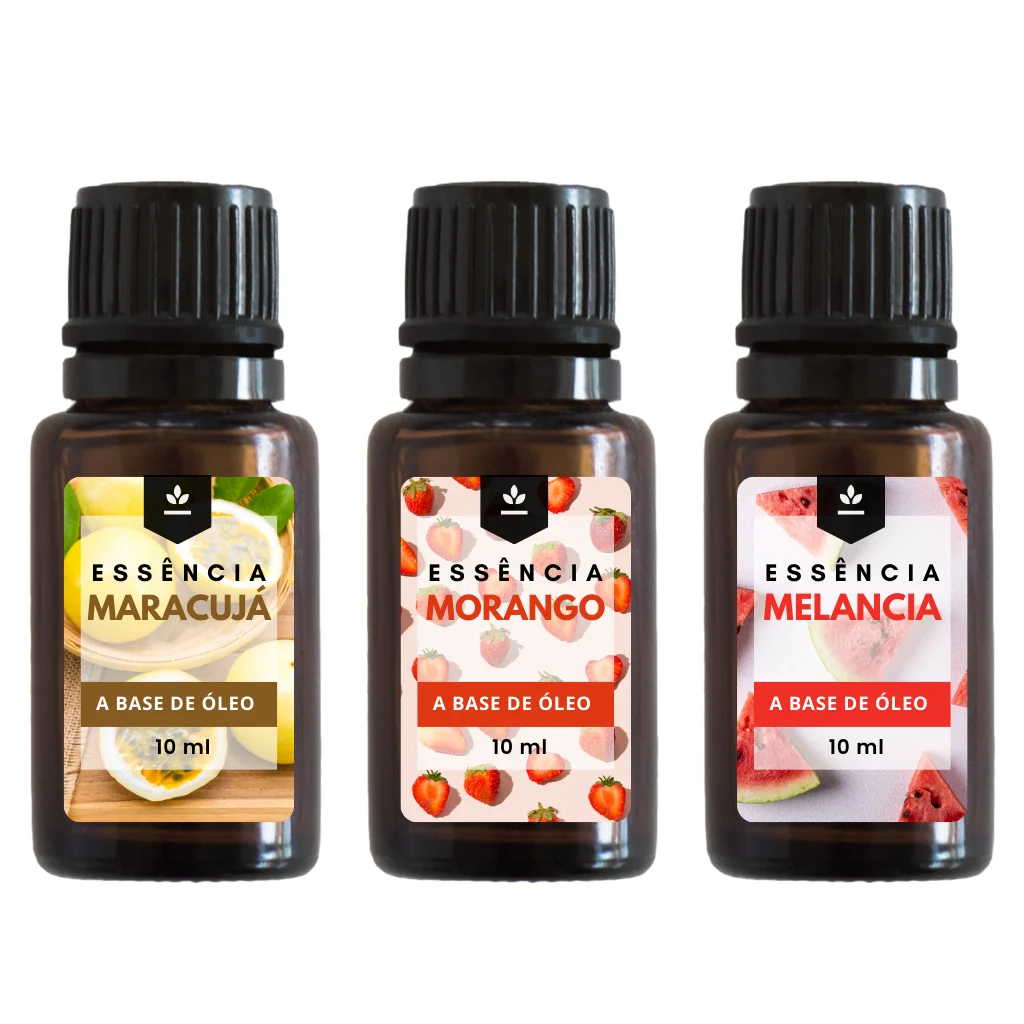 Essência Maracujá Morango e Melancia  10ml Super Concentradas - Kit 03 Unidades Essência a base de óleo super concentrada