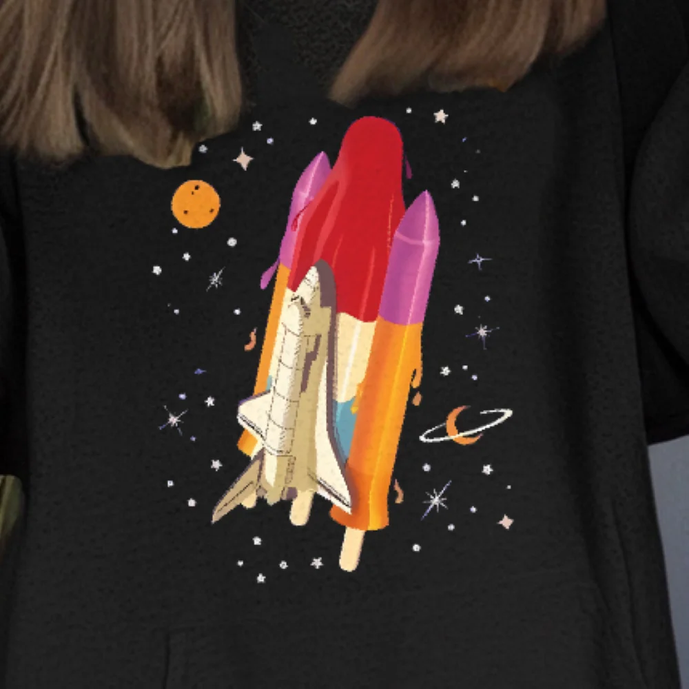 Felpa con cappuccio Rocket Popsicle Unique Space Treat Graphic Autunno Inverno Casual Allentato a maniche lunghe Stravagante Top di stoffa indossabili alla moda