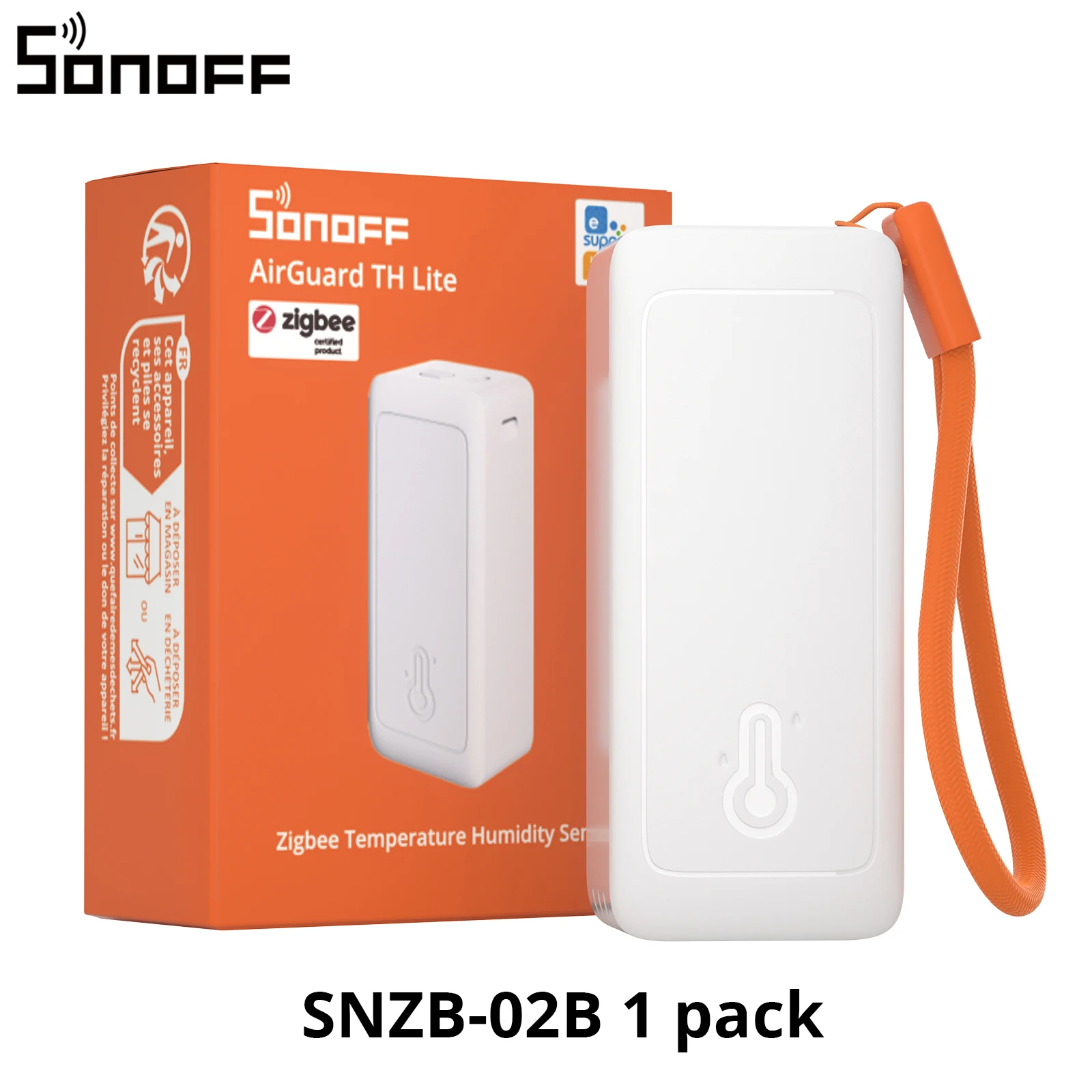 SONOFF SNZB-02B AirGuard TH Lite Zigbee Temperatuur- en vochtigheidssensor, zeer nauwkeurige meting ± 0,2 ° C (± 0,4 ° F) ± 2% RV, monitoring van dauwpunt en VPD