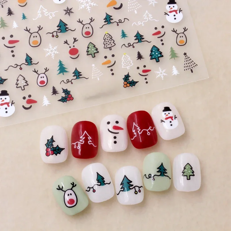 Autocollants pour ongles atmosphère de noël d'hiver, bonhomme de neige, flocon de neige Wapiti, autocollants pour ongles mignons de haute qualité, décoration pour Nail Art