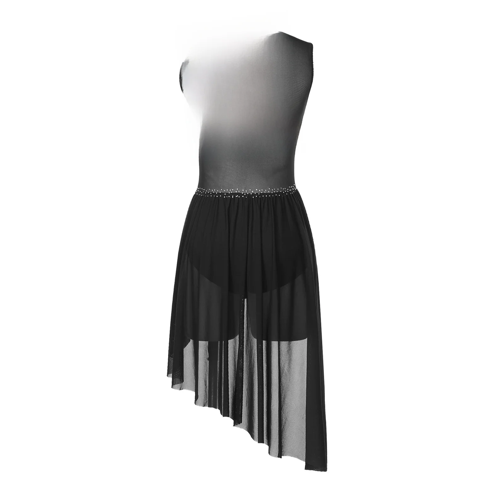 Womens Lyrische Dans Jurk Kunstschaatsen Prestaties Kostuum Glanzende Strass Mesh Ballet Gymnastiek Turnpakje Tutu Dancewear - afbeelding 2