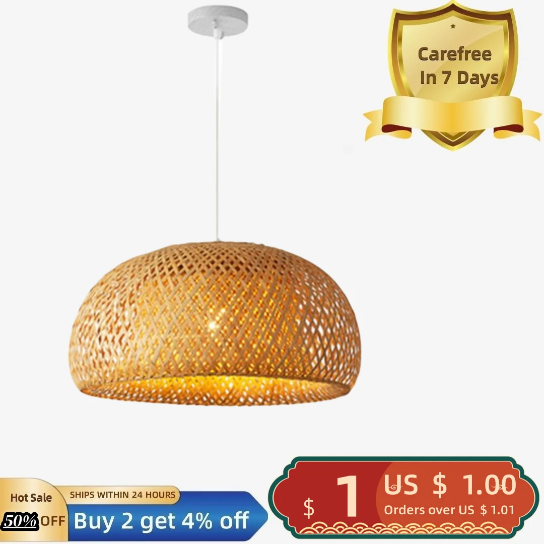 Hanging Lamp Shade Retro Style Dustproof Hollow-out Design Natural Easy to Install Decorative No Odor Handmade Bamboo Lampshade