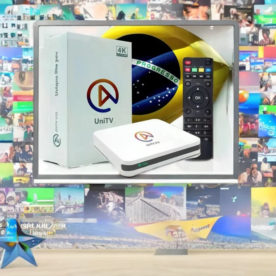 Loja Brasileira UNITV V10 Aparelho Conversor de Smart Tv Box Android 11 WiFi Assista Filmes Séries Desenhos e Canais em 1 Lugar