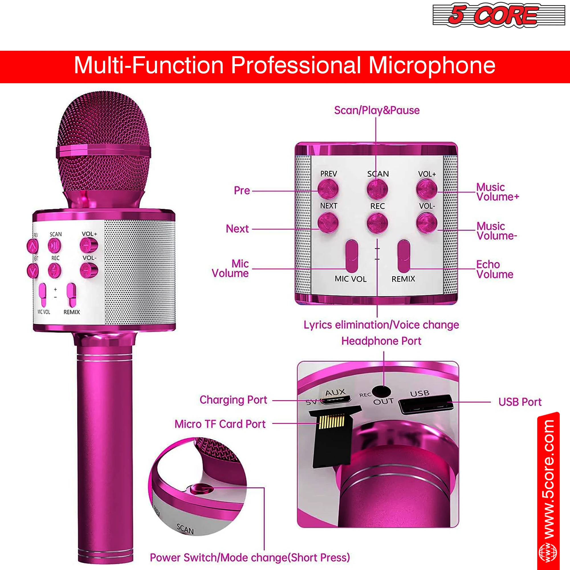 5 Core Microphone Wireless Kar - đánh giá và giá Bluetooth Karaoke Microphone Handheld