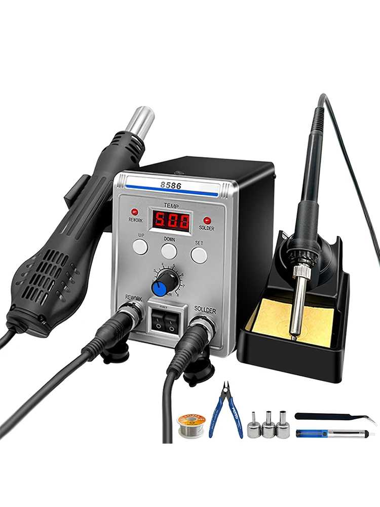 8586 2-in-1 Lötstation, 700W Digitale Heißluft-Reparaturpistole & Lötkolben mit Smart Sleep-Funktion, für Handy-PCB-SMD-Reparatur, ESD-Sicher