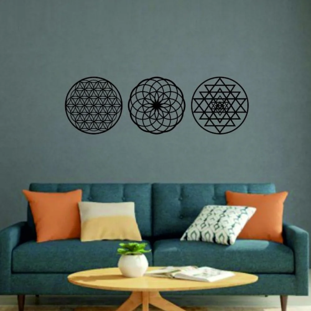 Wooden Wall Stickers 3 Pcs 30 Cm Home Art Decor Livingroom DIY Yoga Flower Of Life Torus Set Tradational Headlight east Ornaments Item