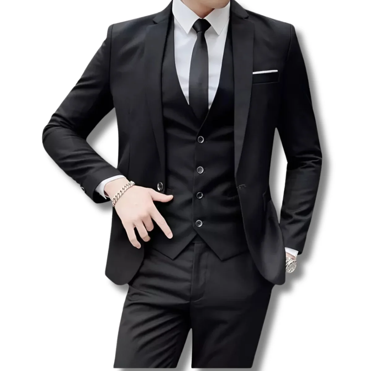 Terno Slim Kit Completo De Luxo - Calça + Blazer + Colete - Poliéster Elegante Formal