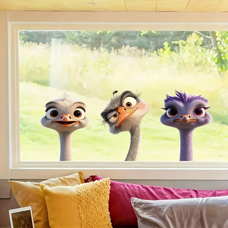 3Pcs Creative, Cute, and Fun Ostrich Wall Stickers, Self-Adhesive Pvc Wall Decorations, Suitable for Bathrooms, Bedrooms, Kitchens, Living Rooms, Doors, Windows, Cabinets, Glass, Tiles, and Wall Decorations. Cute and Attractive Stickers That Are Practical and Easy to Use, Creating a Cozy Space