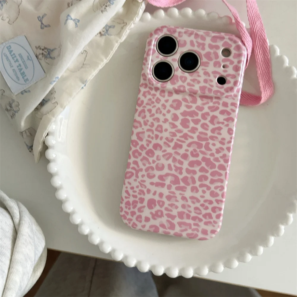 

New all inclusive cute pink leopard print phone case suitable for iPhone 17/13/14/15/16 Pro Max anti drop protective case