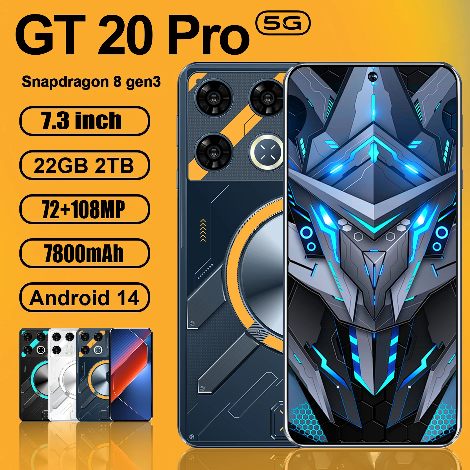 HOT GT20 Pro 7.3HD Cellphones Global Version 4G 5G Original Smartphone Dual SIM Android 14 Cell Phone 7800mAh Mobile Phones