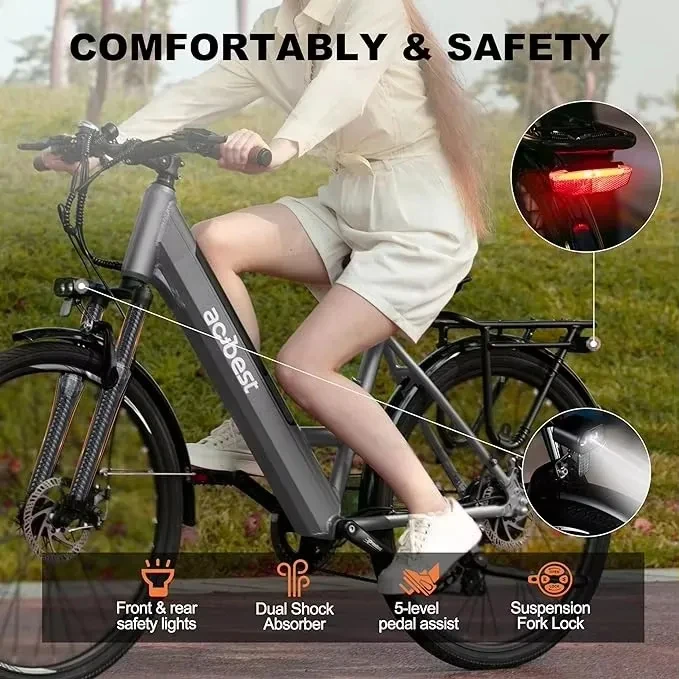 New 26 inch Step Thru Electric Bicycle, Peak 750W Brushless Motor Cityrun Ebike, with 7 Speed, Up to 50 thousand, e-bikes