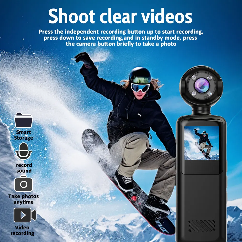 2025New كاميرا محمولة 1080P واي فاي كاميرا رياضية صغيرة 1.3 بوصة المحمولة مسجل فيديو رقمي الأشعة تحت الحمراء BodyCam كاميرا فيديو الشرطة