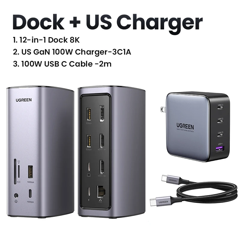 UGREEN Docking Station 12-IN-1 USB C to 8K HDMI DisplayPort 