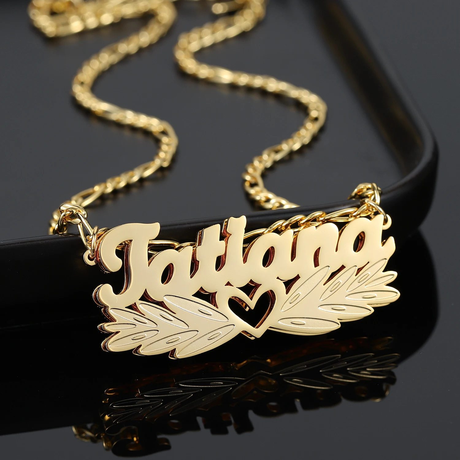 Customized Necklace Name Double Layer TwoTone Wing Heart Nameplate With Birthstone Personalized Custom Gold Plated Name Necklace