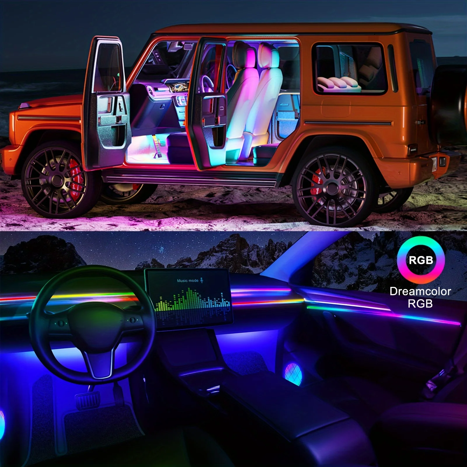 22 In 1 Neon Universal Ambient Lights RGB 64 Colors LED Interior Acrylic Strip For BMW Audi Tesla Honda Toyota Byd Benz Ford