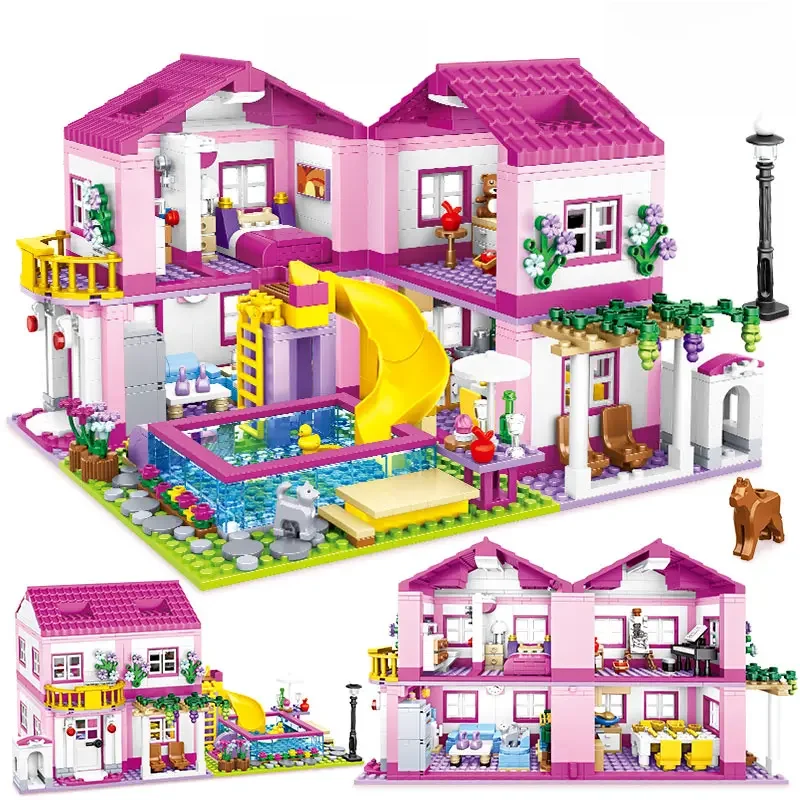 Zkzc 1018 stücke Stadt 1 Änderung 3 Sommer zweistöckige Villa Haus Bausteine Freunde Garten Blumen figuren Ziegel Spielzeug Mädchen