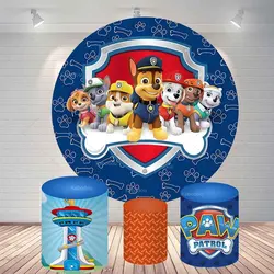 Paw Patrol Chase Round Back drop Cover Boy Kid Baby Shower Birthday Party Background Event Wall Decoration Cylinder Bone Banner