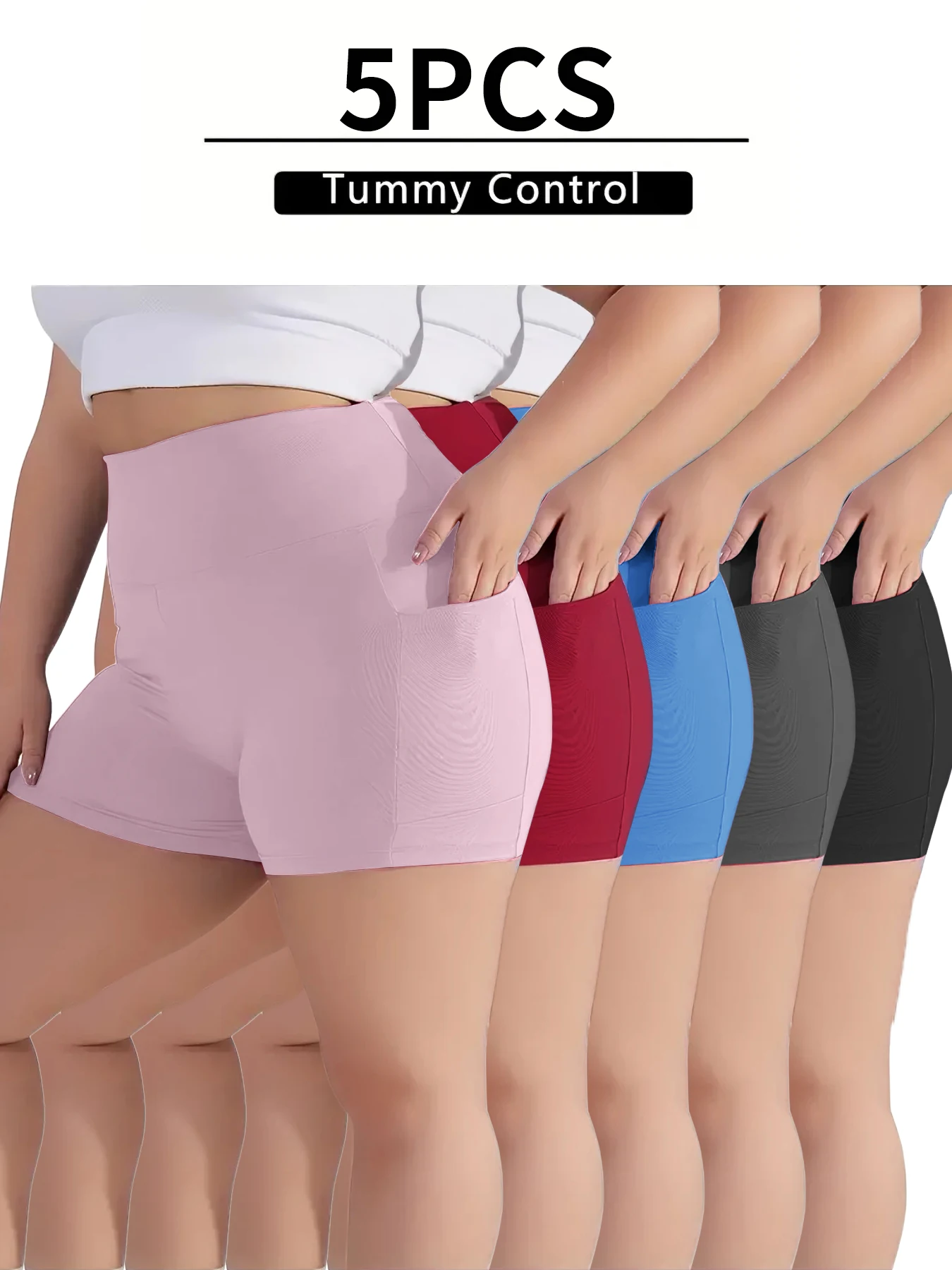 

5PC Somen's contour High-Waisted Yoga Shorts with Pockets, Performance Fabric, Tight Fit for Lifting and Toning During Any Sport
