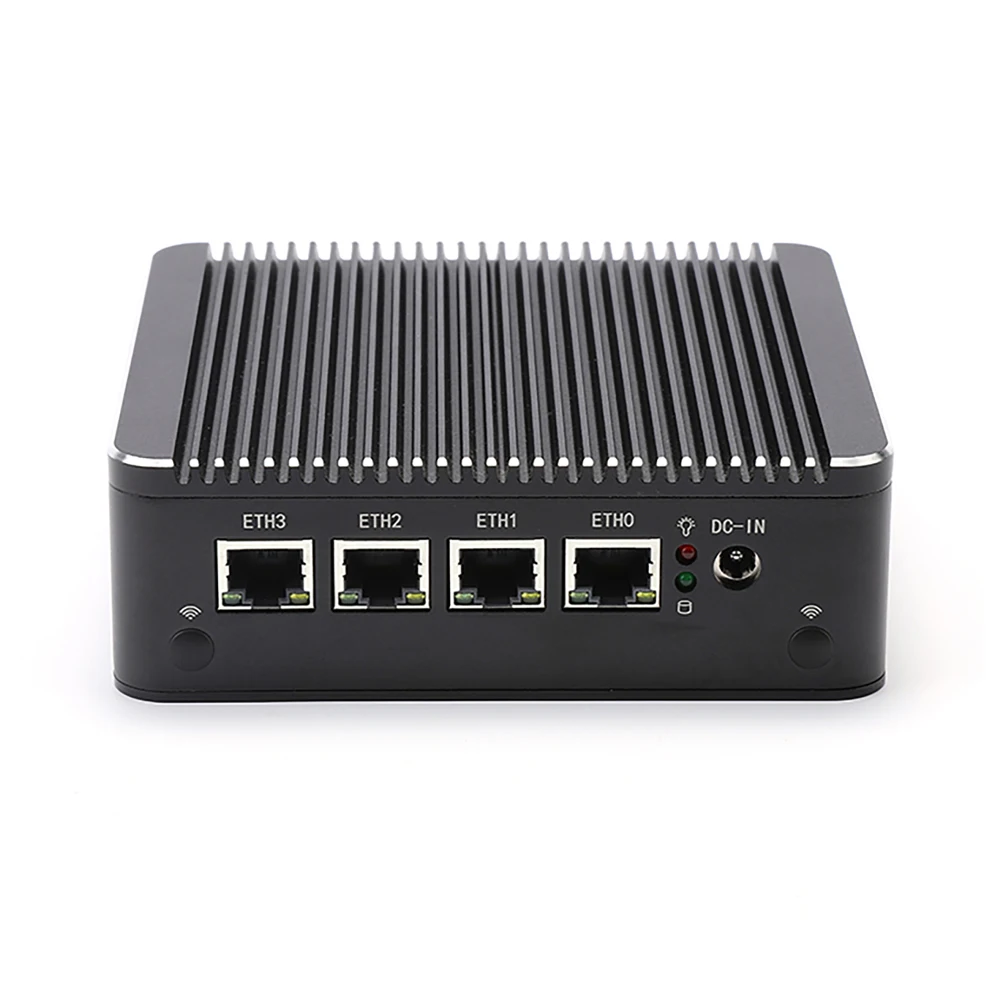 Urządzenie HUNSN Micro Firewall, Mini PC, PFSense, Celeron J4125, RS34, Mikrotik, OPNsense, VPN, Router PC, AES-NI, 4LAN, 2USB3.0, VGA, HDMI