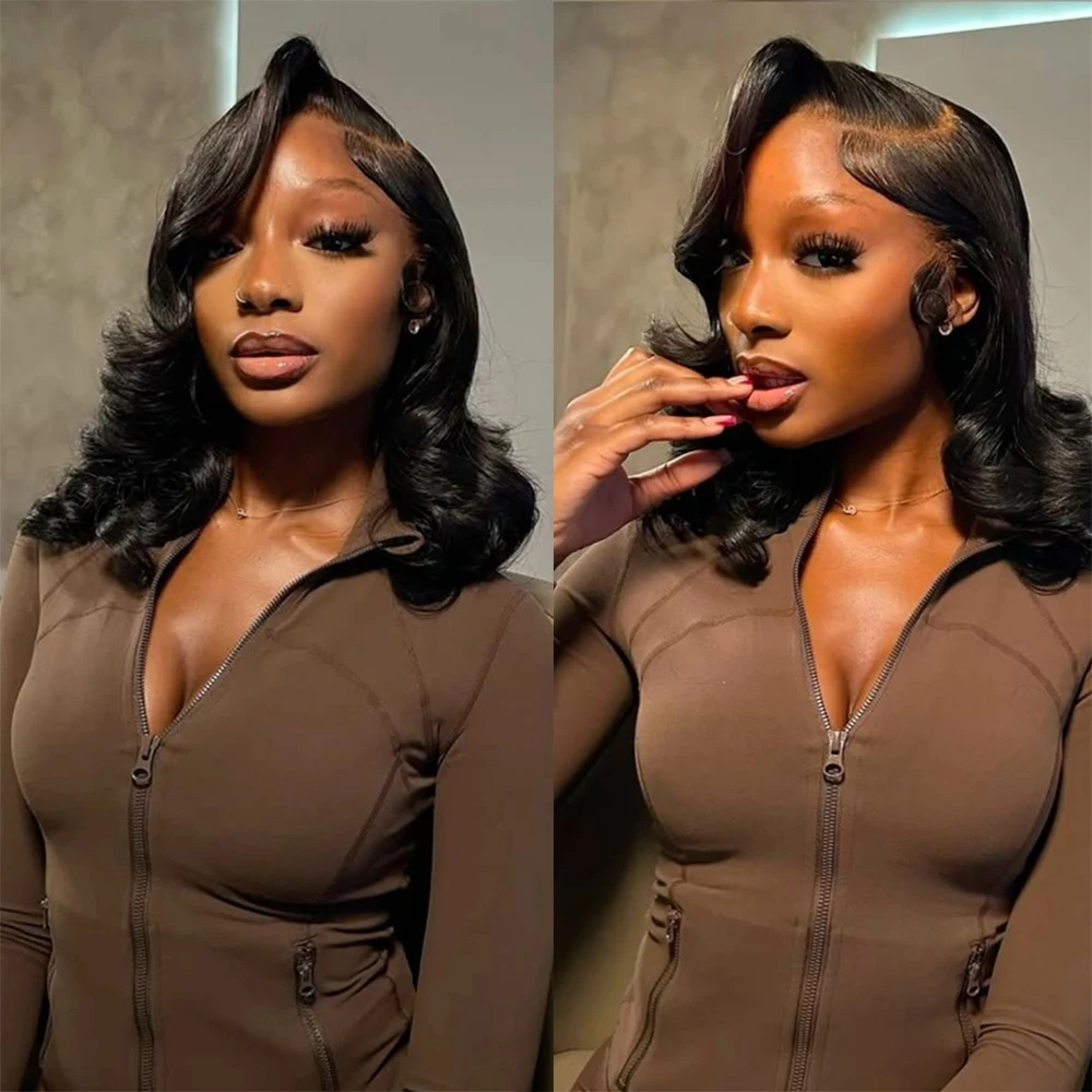 

Объемная волна Боб Парик Выстрел Боб Парик 100% Бразильские человеческие волосы 13x4 HD Парик фронтальной части шнурка Предварительно выщипанный 4x4 2x6 Парик с закрытием шнурка для женщин