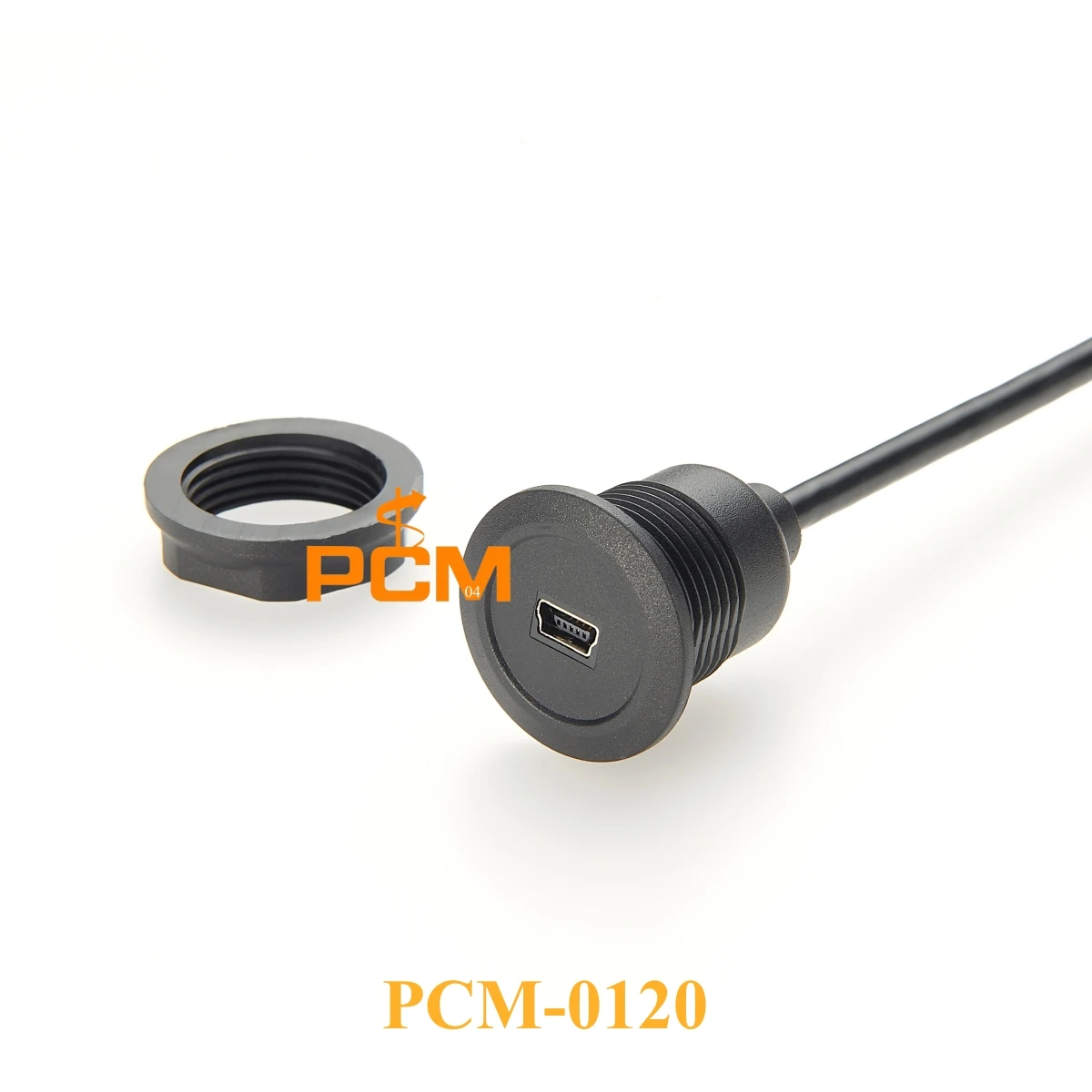 USB 2.0 Mini-USB male to female round panel mount extension cable,front mount and rear lock,for car boat motorcycle dash mount