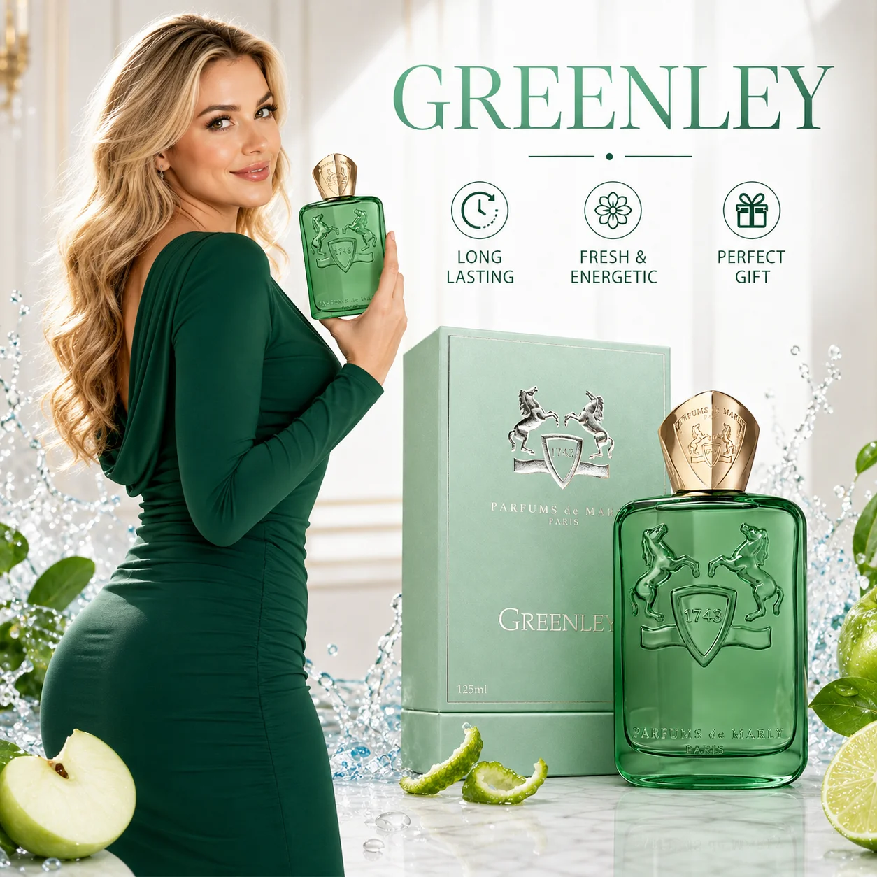 Greenley Dupe Transparent Green Double Horse Niche Men Perfume 125ml Long Lasting Fresh Green Apple Bergamot EDP Spray