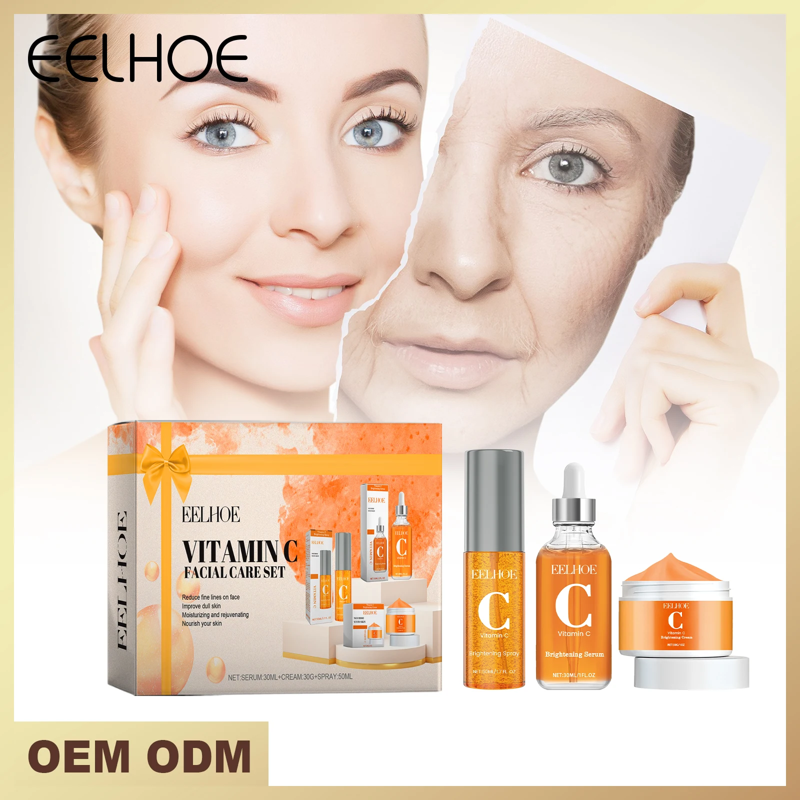 

EELHOE Vitamin C Facial Skincare Set Improve Dull Skin Moisturize Rejuvenate Nourish Skin Gentle Formula Suitable FOR Most Skin