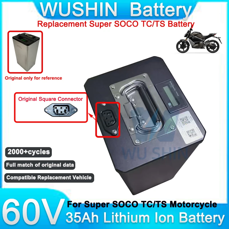 Original Replacement Battery 60V 35Ah for Super Soco TC TS Direct Replacement High Performance Upgraded Power Cell Plug & Play