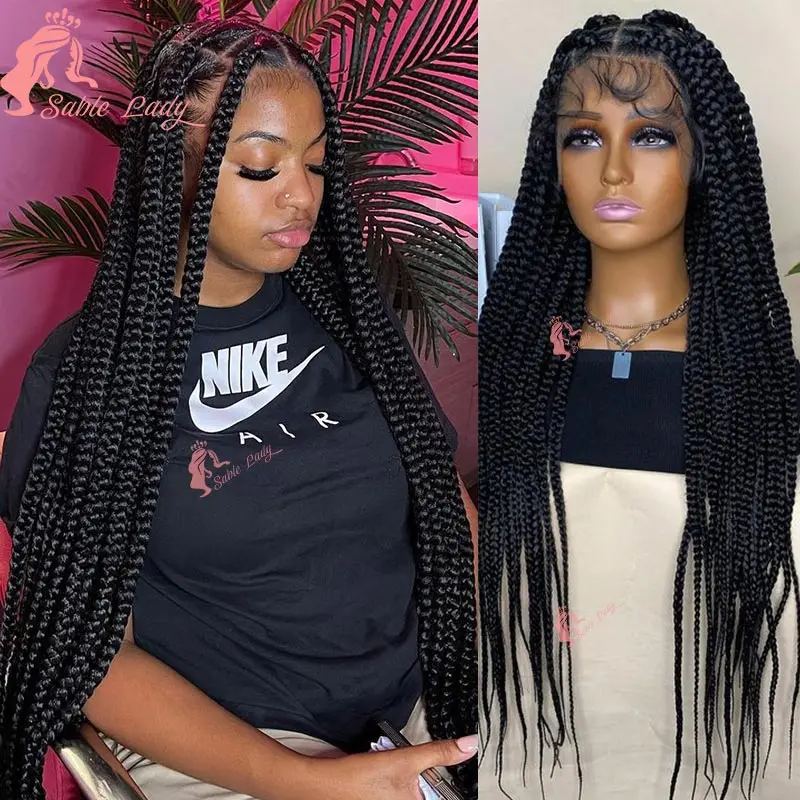 

Synthetic Full Lace Jumbo Box Braided Wig Braids Wig Lace Front Wigs Square Knotless Braided Wigs For Black Women Box Braids Wig