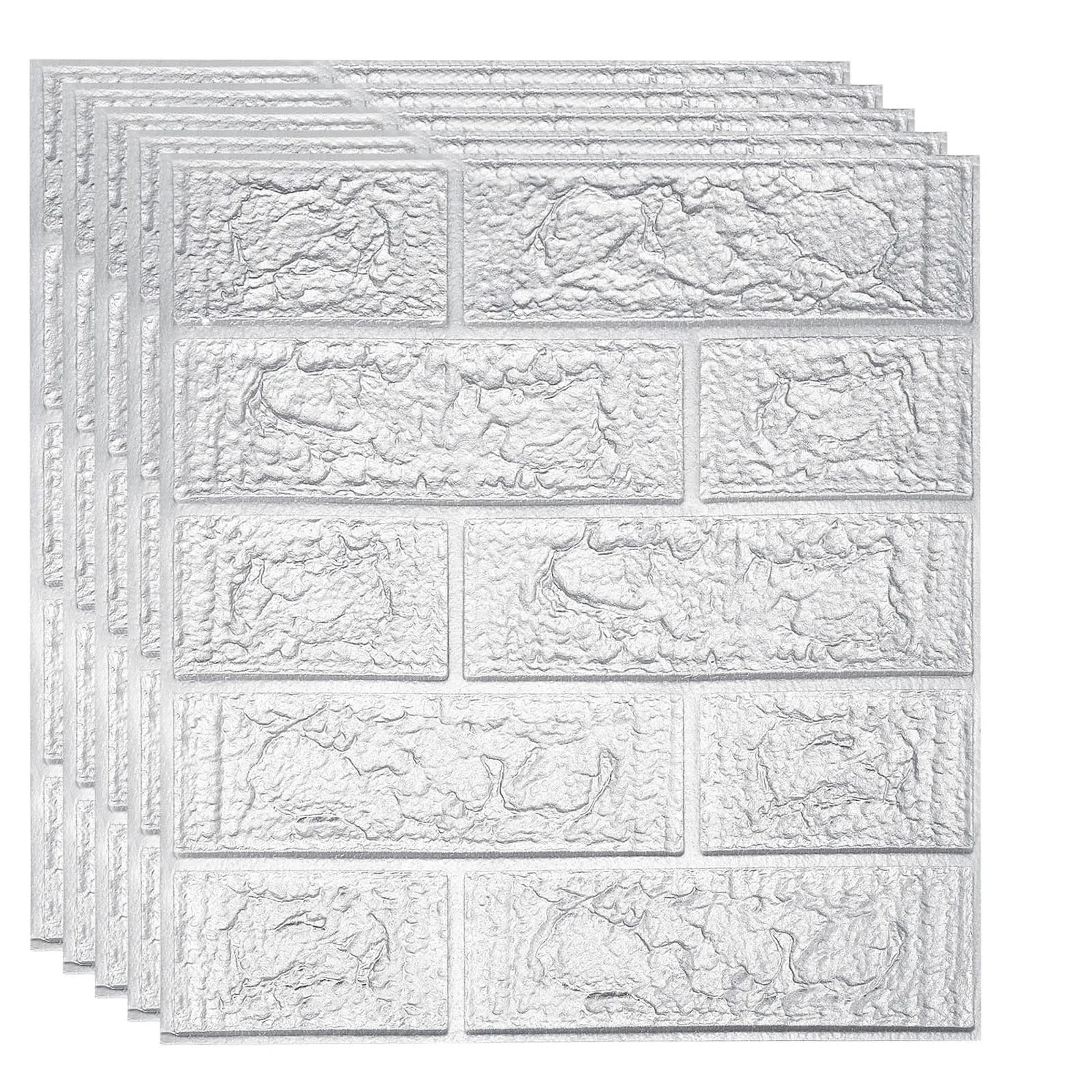 10 stuks 3D wandpanelen, peel-and-stick, schuimsteen behang voor slaapkamer, faux steen wandpaneel, zelfklevend behang (zilvergrijs tegel)
