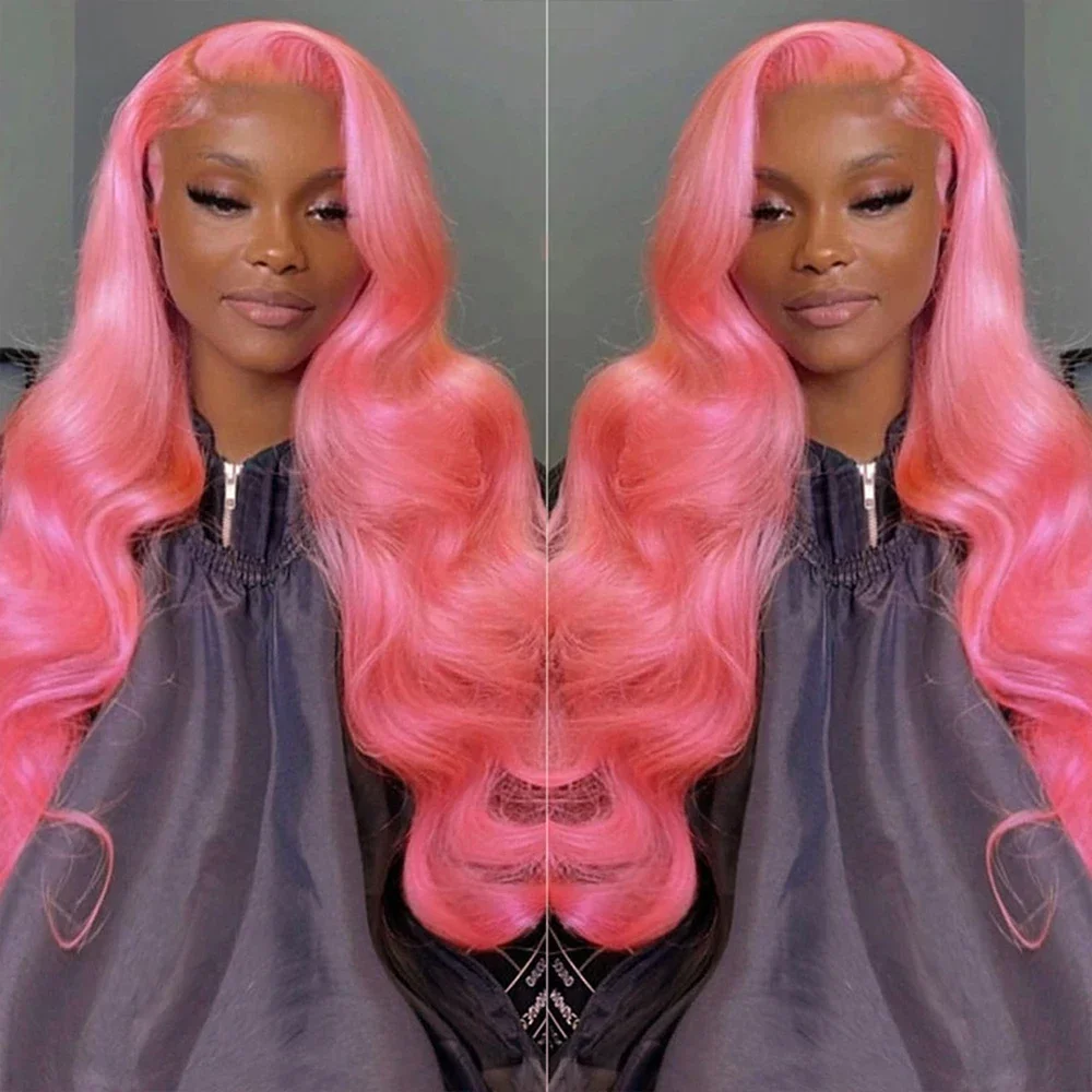 Wig renda frontal pink wig berwarna rambut manusia gelombang tubuh murah dijual pilihan cuci gudang 30 38 inci panjang untuk wanita